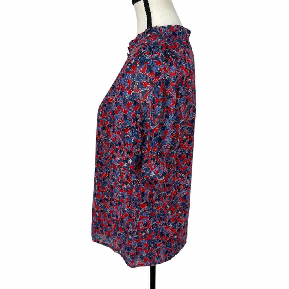 J.Crew Red Blue Floral Top Cottagecore Romantic Boho Soft Academia ShortSleeve S - Picture 4 of 11
